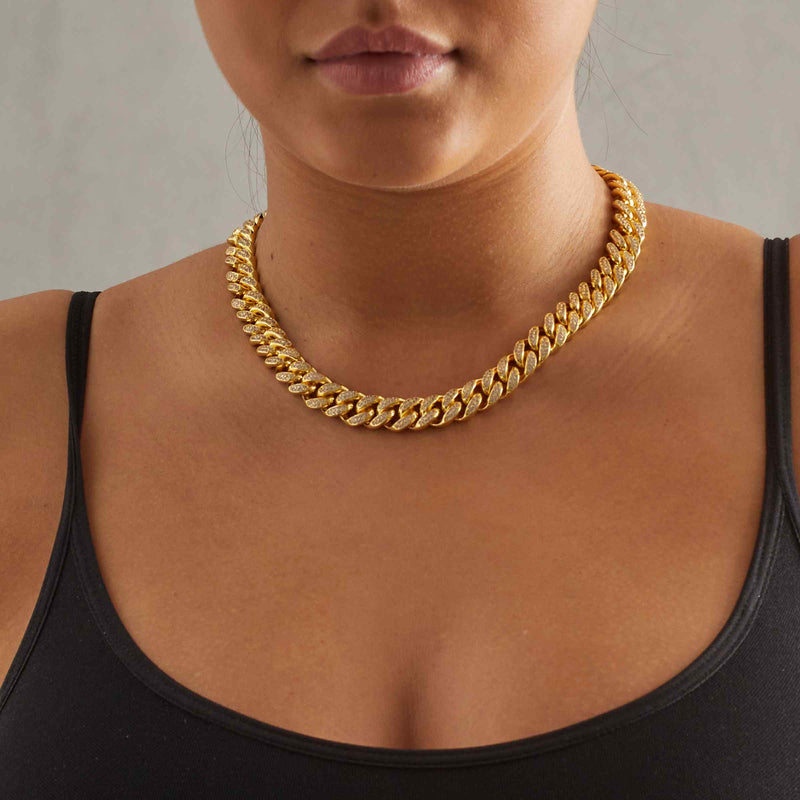 12mm Iced Miami Cuban Link Chain - Gold