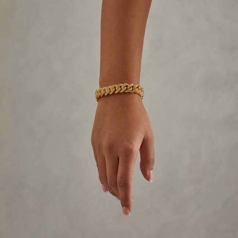 12mm Iced Miami Cuban Link Bracelet - Gold