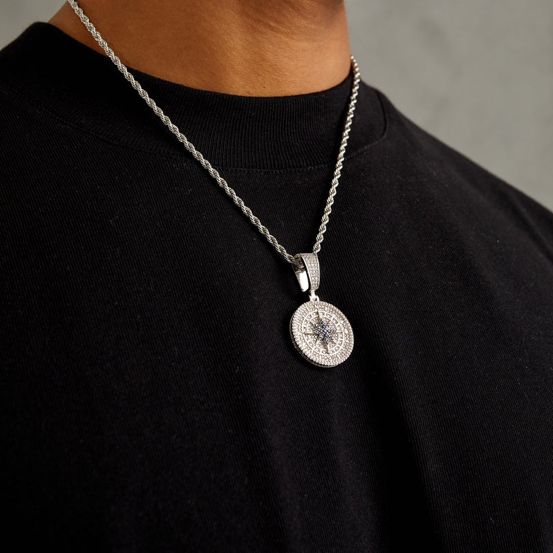 Iced Compass Pendant - White Gold (Deal)