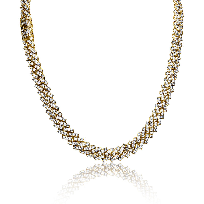 9mm Diamond Prong Link Chain - Gold
