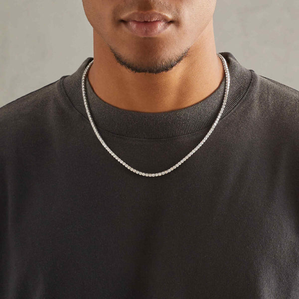 13ctw Treated Black Diamond and Black Sterling Silver Tennis Necklace | 3mm  | 20 Inches | Men's | REEDS Jewelers