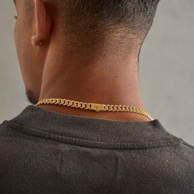 8mm Iced Miami Cuban Link Chain - Gold