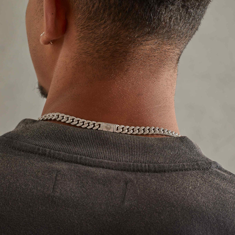 8mm Iced Miami Cuban Link Chain - White Gold
