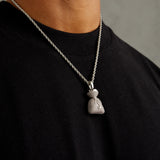 Iced Money Bag Pendant - White Gold